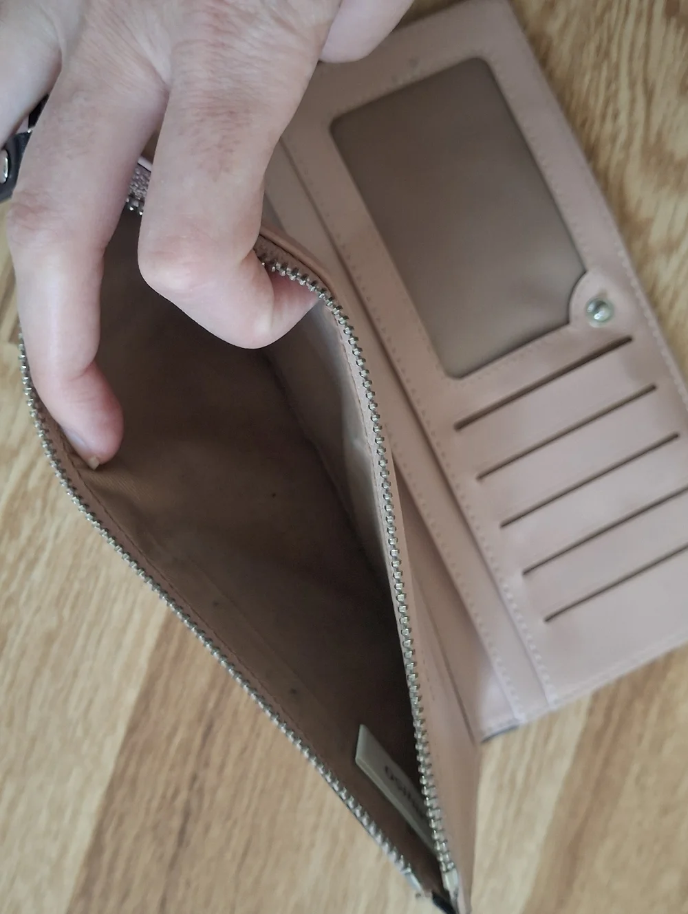 Miniso Black Zip Wallet with Tiny Bow Detail And Cute Saying Vegan Leather